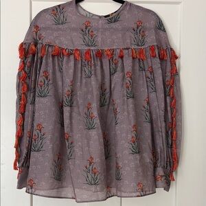 Floral Print Women's Top with Tassels
